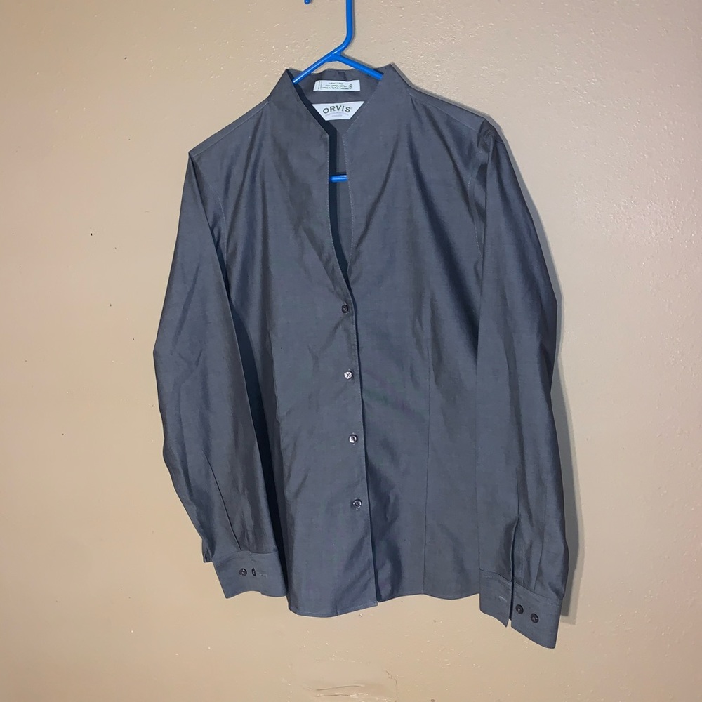 Womens Non-Iron Pinpoint Stand-Collar Shirt Size14